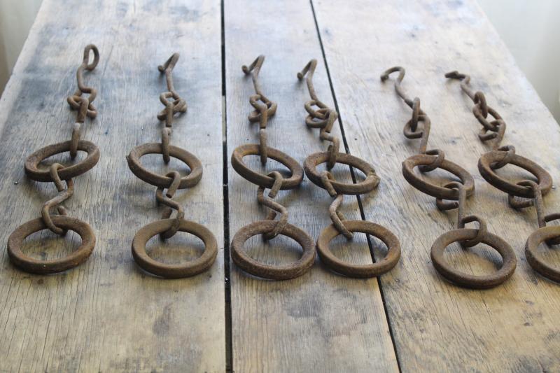 photo of primitive vintage chains w/ cast iron rings, drag for farm cultivator or grain planter #8