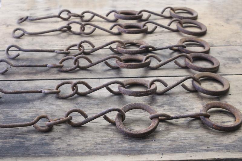 photo of primitive vintage chains w/ cast iron rings, drag for farm cultivator or grain planter #9