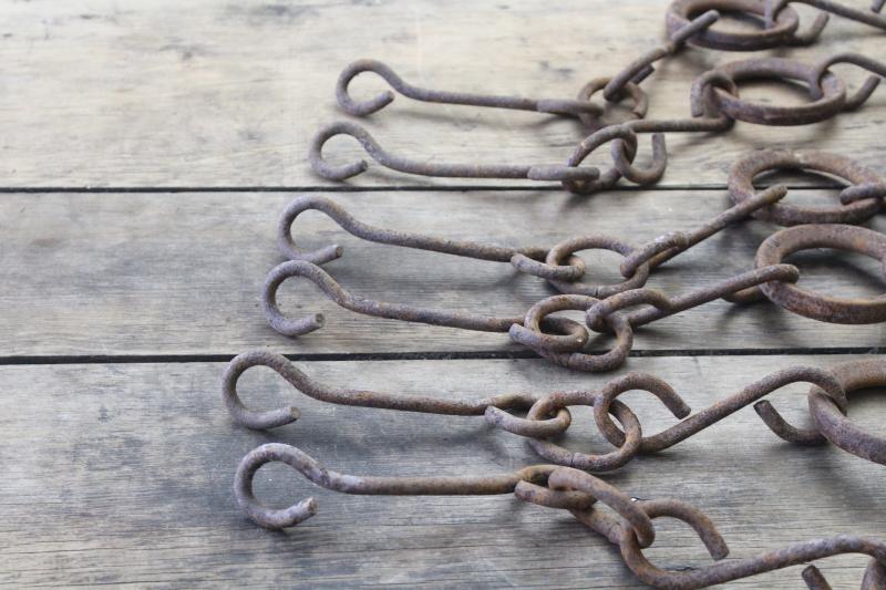 photo of primitive vintage chains w/ cast iron rings, drag for farm cultivator or grain planter #10