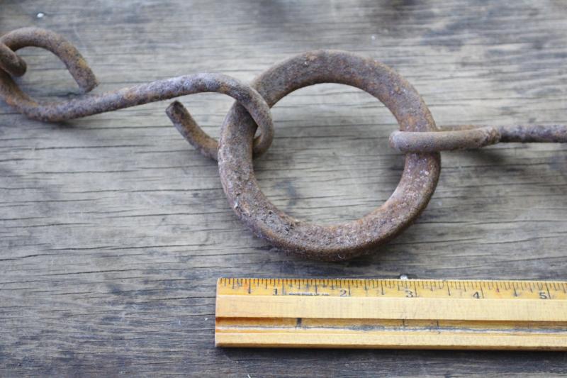 photo of primitive vintage chains w/ cast iron rings, drag for farm cultivator or grain planter #11