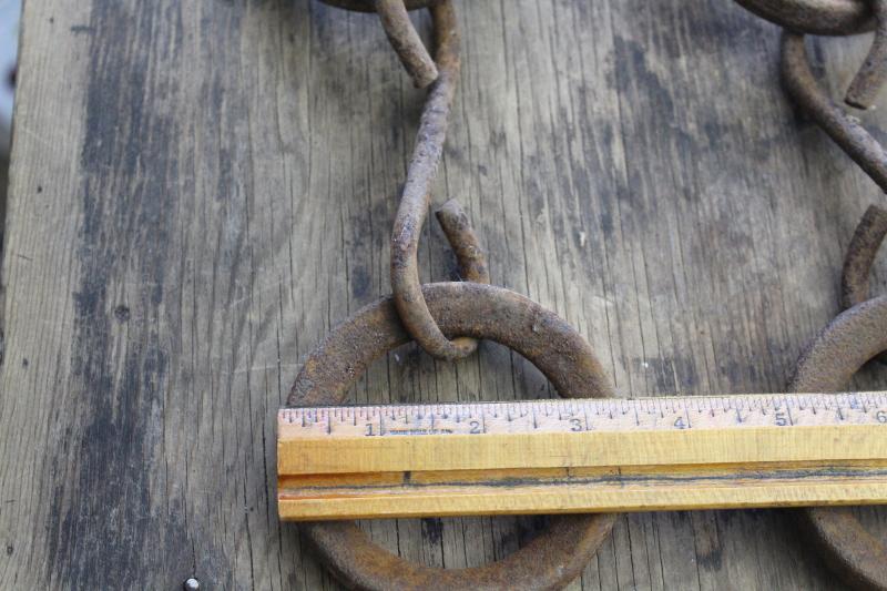 photo of primitive vintage chains w/ cast iron rings, drag for farm cultivator or grain planter #12