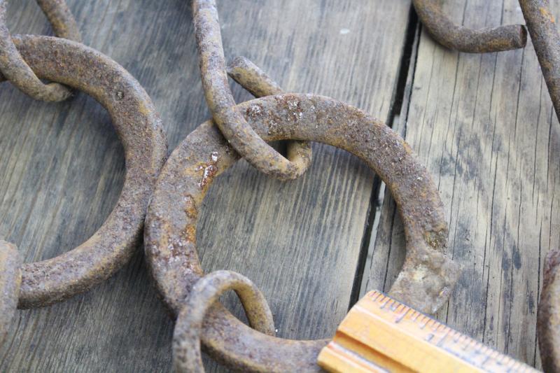 photo of primitive vintage chains w/ cast iron rings, drag for farm cultivator or grain planter #13