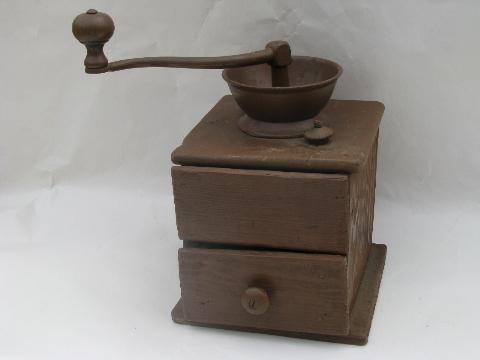 photo of primitive vintage coffee mill, old antique kitchen ware coffee grinder #2