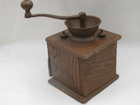 photo of primitive vintage coffee mill, old antique kitchen ware coffee grinder #3