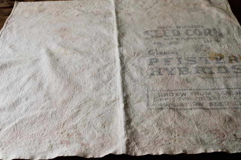 photo of primitive vintage cotton feed sack grain bag fabric w/ old seed corn print graphics #1