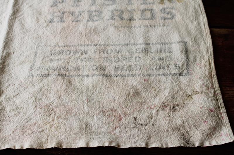 photo of primitive vintage cotton feed sack grain bag fabric w/ old seed corn print graphics #2