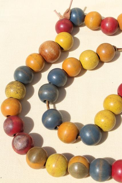 photo of primitive vintage counting string, big round wood beads, wooden beads in primary colors #2