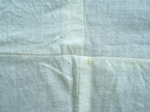 photo of primitive vintage farm table runners sewn up of old cotton sugar sack blocks #3