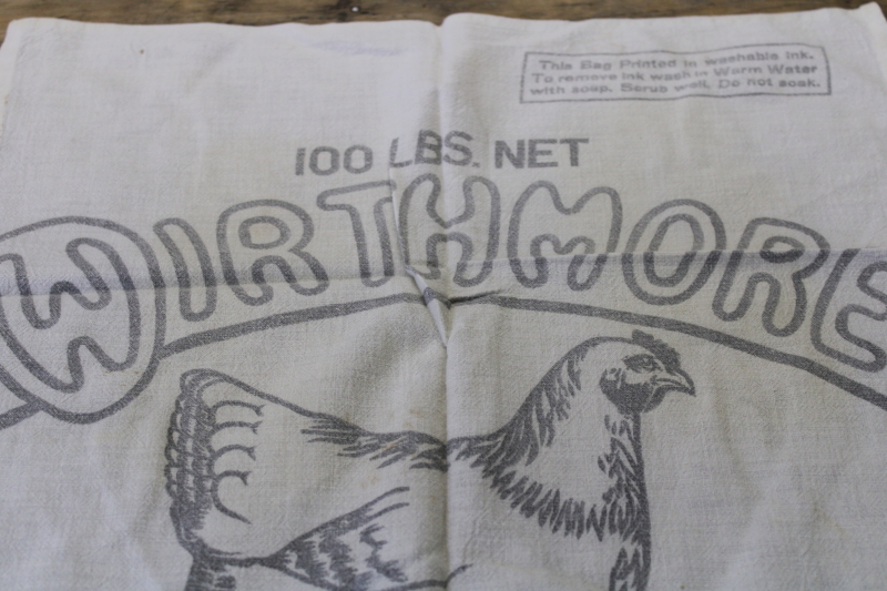 photo of primitive vintage farmhouse kitchen towels, authentic cotton feed sacks chicken print #4