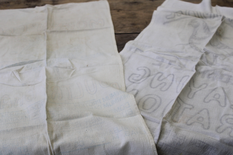 photo of primitive vintage farmhouse kitchen towels, authentic cotton feed sacks chicken print #6