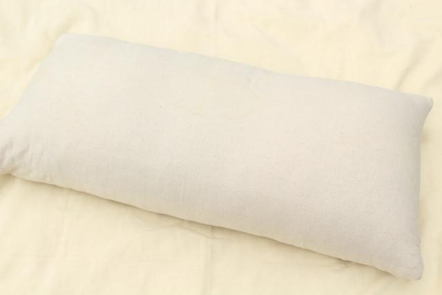 photo of primitive vintage feather pillow, long heavy bolster in homespun cotton grainsack  #7