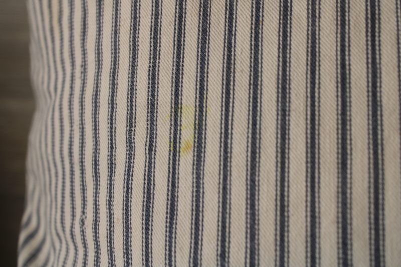 photo of primitive vintage feather pillow, old blue striped cotton ticking fabric  #5