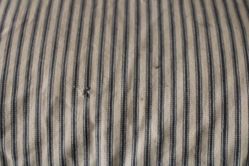 photo of primitive vintage feather pillow, old blue striped cotton ticking fabric  #7