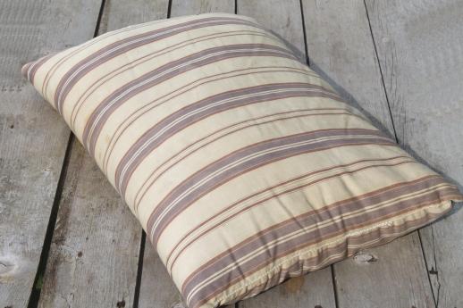 photo of primitive vintage feather pillow w/ old wide striped cotton ticking fabric  #1