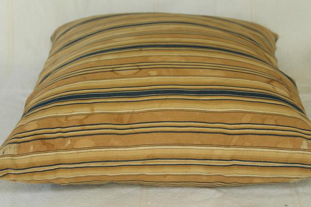 photo of primitive vintage feather pillows w/ wide stripe brown & blue cotton ticking fabric #5