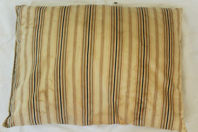 photo of primitive vintage feather pillows w/ wide stripe brown & blue cotton ticking fabric #8