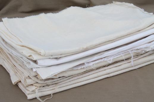 photo of primitive vintage flour sack fabric, lot old cotton feed sacks some w/ stitching #1