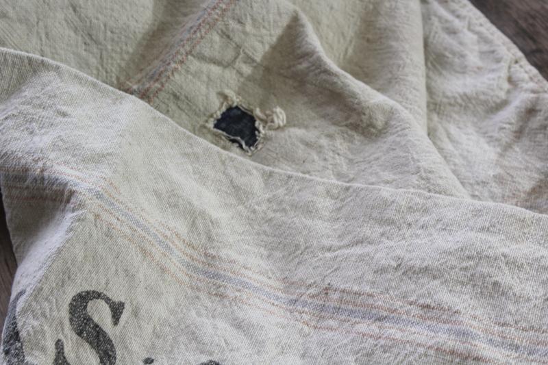 photo of primitive vintage grain sacks, Bemis seamless heavy soft washed cotton feed bags #6