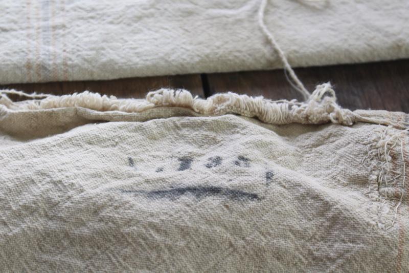 photo of primitive vintage grain sacks, Bemis seamless heavy soft washed cotton feed bags #17