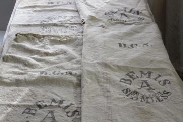 catalog photo of primitive vintage grain sacks, Bemis seamless heavy soft washed cotton feed bags