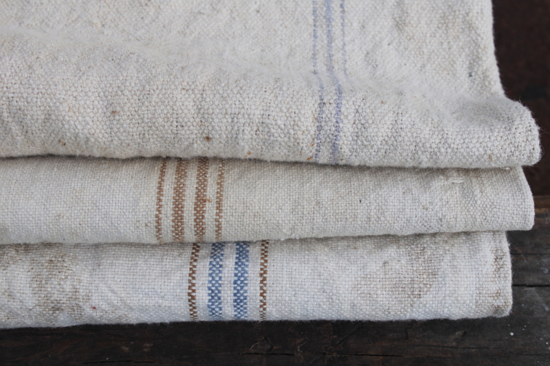 photo of primitive vintage grain sacks w/ muted stripes, seamless type heavy cotton feed bags #3
