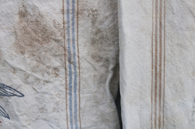 photo of primitive vintage grain sacks w/ muted stripes, seamless type heavy cotton feed bags #4