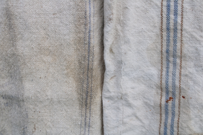 photo of primitive vintage grain sacks w/ muted stripes, seamless type heavy cotton feed bags #5
