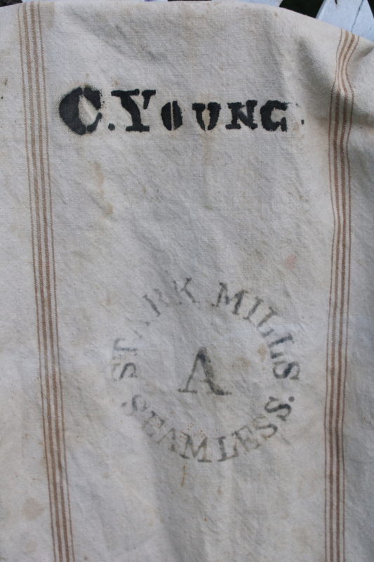 photo of primitive vintage grain sacks w/ muted stripes, seamless type heavy cotton feed bags #7