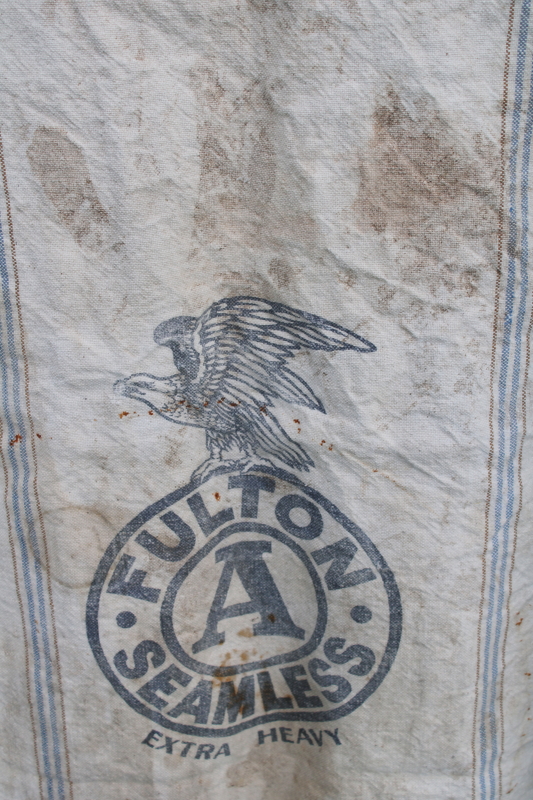 photo of primitive vintage grain sacks w/ muted stripes, seamless type heavy cotton feed bags #8