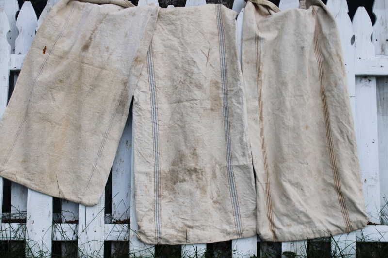 photo of primitive vintage grain sacks w/ muted stripes, seamless type heavy cotton feed bags #9