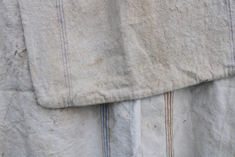 photo of primitive vintage grain sacks w/ muted stripes, seamless type heavy cotton feed bags #10