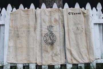 primitive vintage grain sacks w/ muted stripes, seamless type heavy cotton feed bags