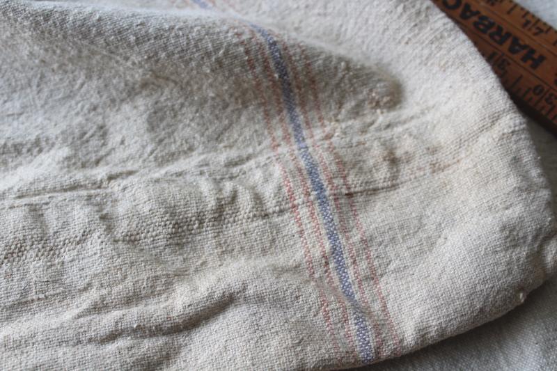 photo of primitive vintage grain sacks w/ patching and mending, seamless type heavy cotton feed bags #5
