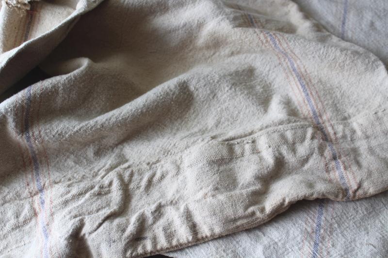 photo of primitive vintage grain sacks w/ patching and mending, seamless type heavy cotton feed bags #6