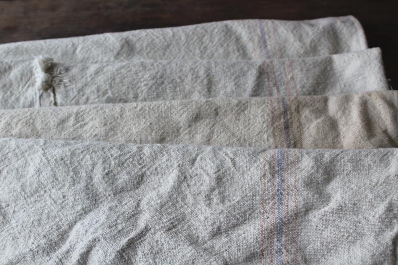 photo of primitive vintage grain sacks w/ patching and mending, seamless type heavy cotton feed bags #8