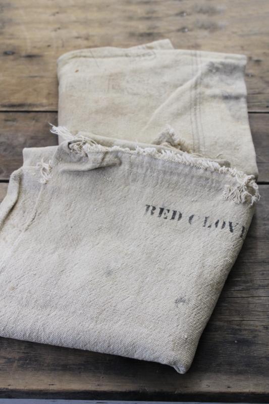 photo of primitive vintage grain sacks w/ patching and mending, seamless type heavy cotton feed bags #3