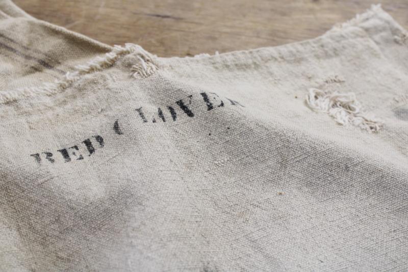 photo of primitive vintage grain sacks w/ patching and mending, seamless type heavy cotton feed bags #6