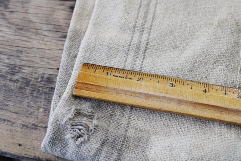 photo of primitive vintage grain sacks w/ patching and mending, seamless type heavy cotton feed bags #9