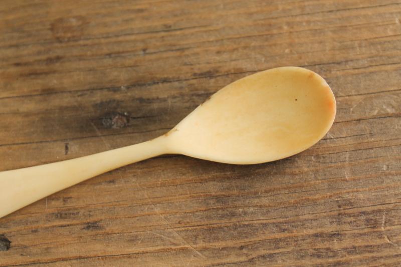 photo of primitive vintage handmade carved bone spoon, worn & stained tiny spoon made for a baby? #3