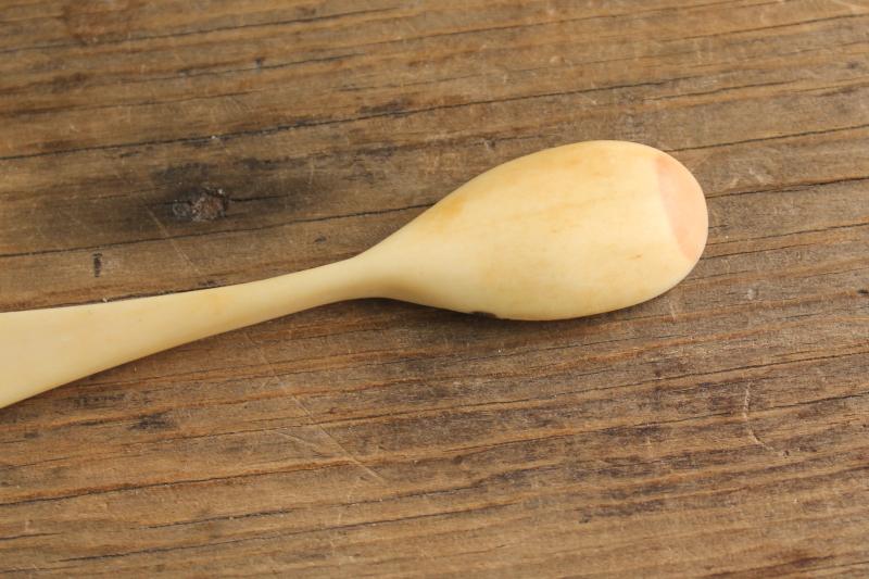 photo of primitive vintage handmade carved bone spoon, worn & stained tiny spoon made for a baby? #4