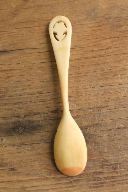 photo of primitive vintage handmade carved bone spoon, worn & stained tiny spoon made for a baby? #5