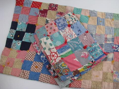 photo of primitive vintage patchwork quilts, for child's doll bed or cradle #1