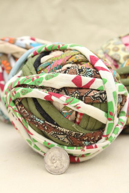 photo of primitive vintage rag balls, old cotton fabric rug ball bowl fillers, rustic country decor #7