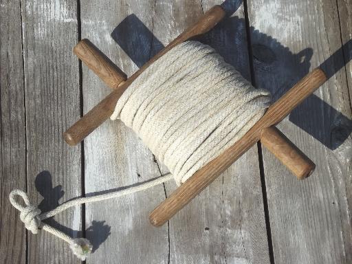 photo of primitive vintage rope winder, old wood hand winder / clothesline reel #1