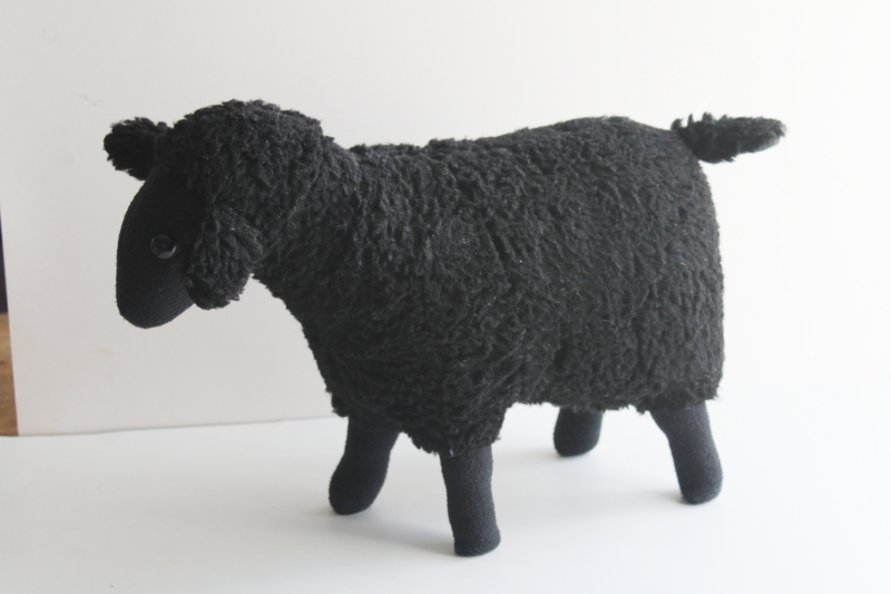 photo of primitive vintage standing sheep, black sheep toy stuffed animal w/ button eyes #2