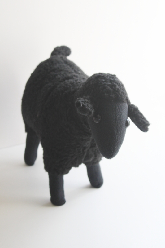 photo of primitive vintage standing sheep, black sheep toy stuffed animal w/ button eyes #3