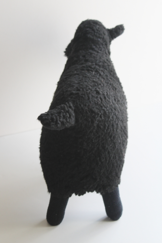 photo of primitive vintage standing sheep, black sheep toy stuffed animal w/ button eyes #4