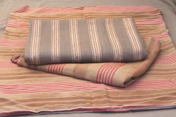 catalog photo of primitive vintage ticking, rustic striped cotton fabric, salvaged antique fabric