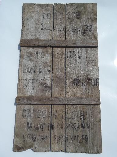 photo of primitive vintage wall art sign, rough barn wood boards w/ stencil lettering #1