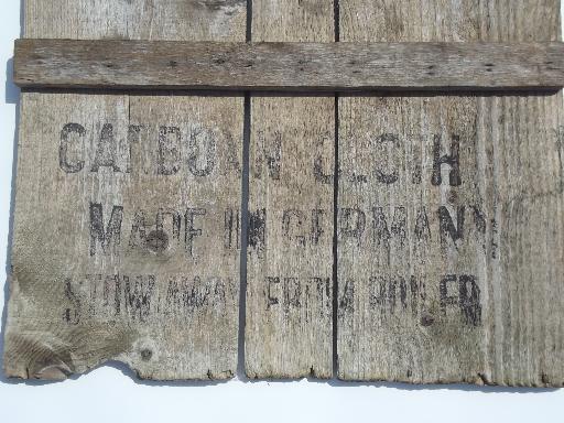 photo of primitive vintage wall art sign, rough barn wood boards w/ stencil lettering #2